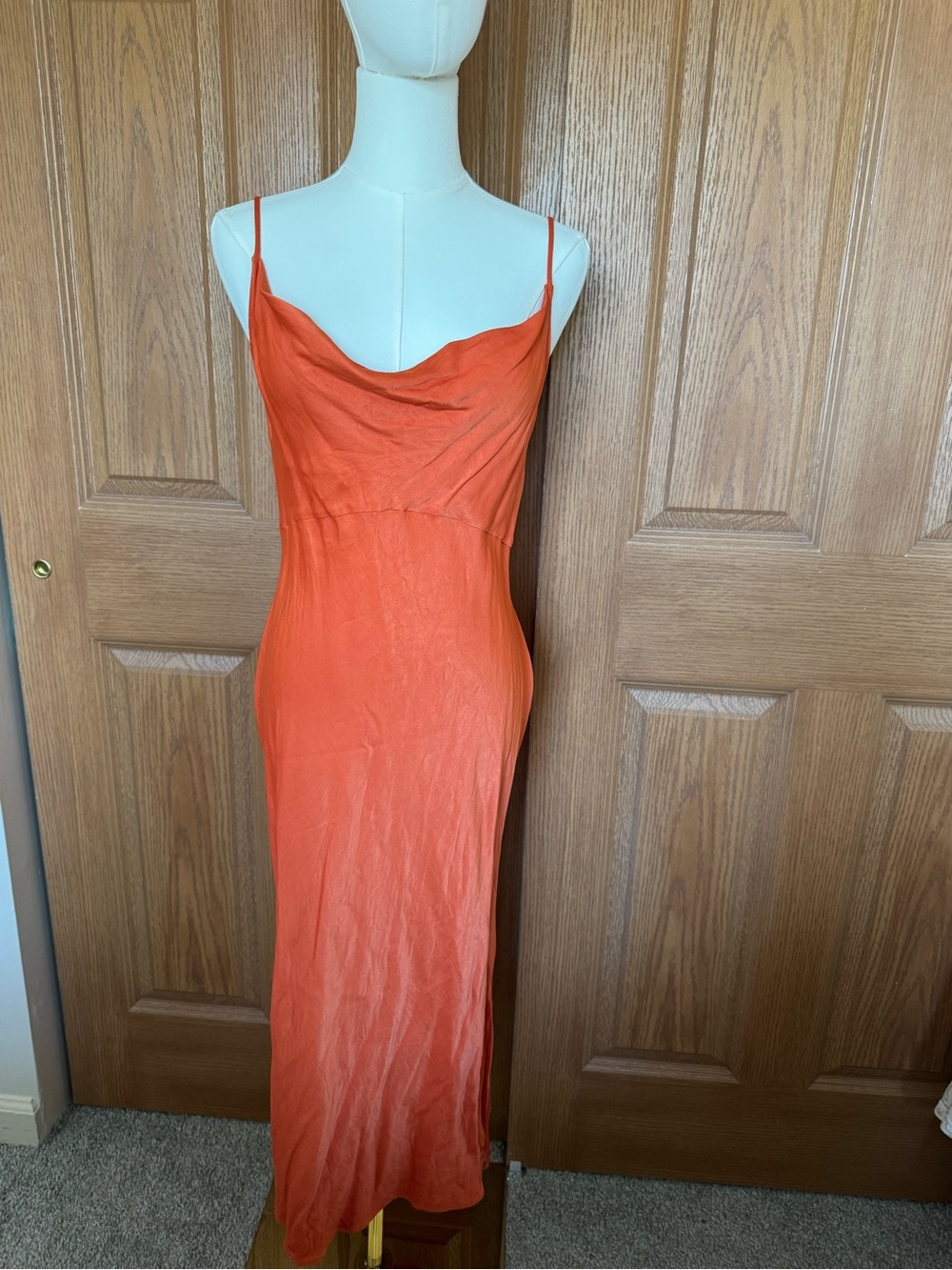 Anthropologie Orange Slip Maxi Dress with Cowl Neck